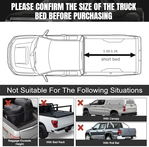 Mid-Size Truck Bed Tarp Cover for Tacoma/Ranger/Frontier 5Ft-5.3Ft Bed