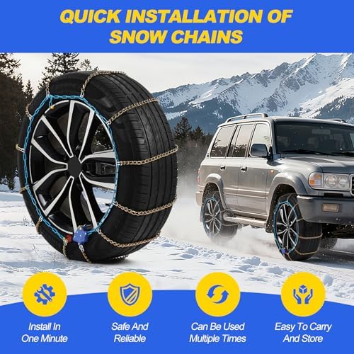 Auto Tightening Snow Chains for Cars, SUVs & Pickup Trucks – 1-Min Quick-Fit Auto Installation, Reusable Universal Emergency Traction Tire Chains – Set of 2（ALN150）