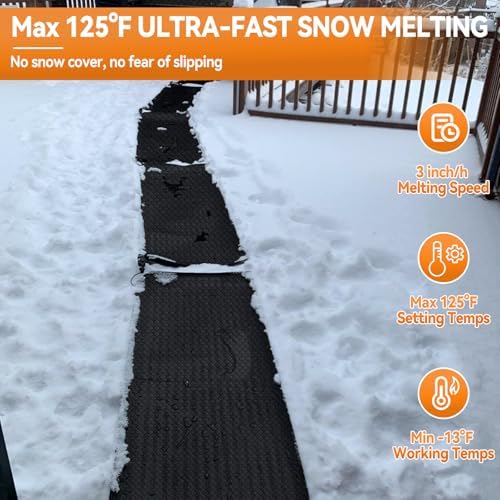 JOJOCY Outdoor Heated Snow Melting Mats, 110V Non-Slip Electric Ice Melting Mats for Driveways, Walkways, Stairs & Sidewalks Weatherproof PVC Heated Mats with 15ft Power Cord (36×458cm(14"×15ft))