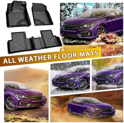 Powerty Floor Mats for 2016-2021 Honda Civic Coupe/Sedan/Type R, 2017-2021 Honda Civic Hatchback All Weather 3D TPE Anti-Slip Car Liners for 1st & 2nd Row Accessories