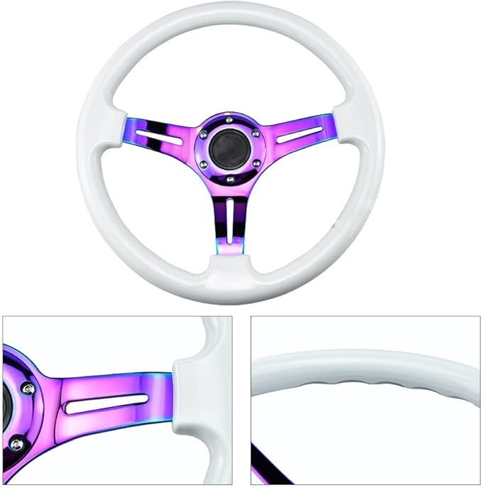 Car Sports Steering Wheel With Rainbow Spokes Classic White Racing Steering Wheel Fit Car and Simulation Pc Game Boat