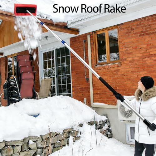 Snow Roof Rake, Foam Head Roof Snow Rake, Foam Broom Scraper for Clearing, Adjustable Telescoping No-Scratch Snows Broom, for Windshields, , Solar Panels and Shingle Overhangs (141.7inch/3.6m)