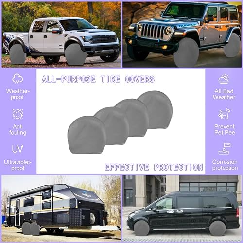 MORNYRAY Tire Covers 4 Pack,Waterproof Anti-UV Snow Sun Rain Tire Covers for RV,Truck, SUV, Trailer, Camper.