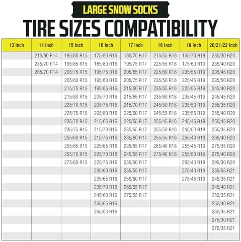Snow Socks for Tires - Great Alternative to Tire Chains for Cars, 3D Fabric for Maximum Tire Traction & Grip, Fits SUVs, Most Subaru Models, Minivans, Pickups & Sedans (Set of 2) - Large