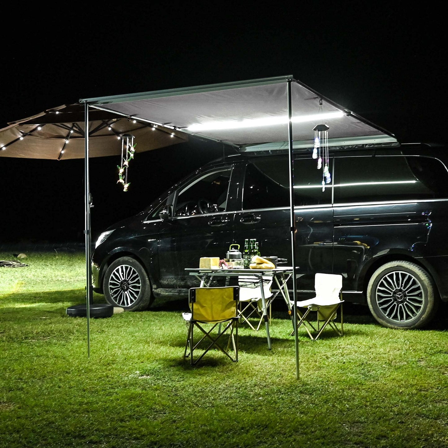 Yescom 6.6x8.2 Car Side Awning with LED Light Pull Out Tent Shelter PU2000mm UV50+ Shade SUV Outdoor Camping Grey