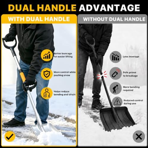 OUSHASAA 49.2" Metal Snow Shovel for Driveway, Sidewalk & Car, Dual Handles