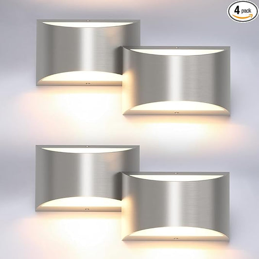 Aipsun 4 Pack Nickel Modern LED Wall Sconce Hardwired Indoor Wall Lights Up and Down Wall Mount Light for Living Room Bedroom Hallway Corridor Conservatory Warm White 3000K(with G9 Bulbs)
