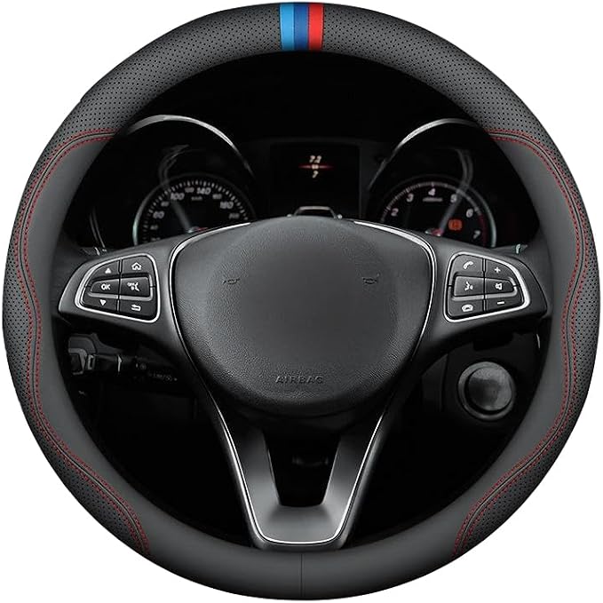 RYE for BMW Steering Wheel Cover, Leather Car Steering Wheel Cover Heavy-Duty Durable Breathable, Custom-fit for BMW X3 X5 X7 3/5/7 Series 328i 550i Accessories - Black Pattern 4