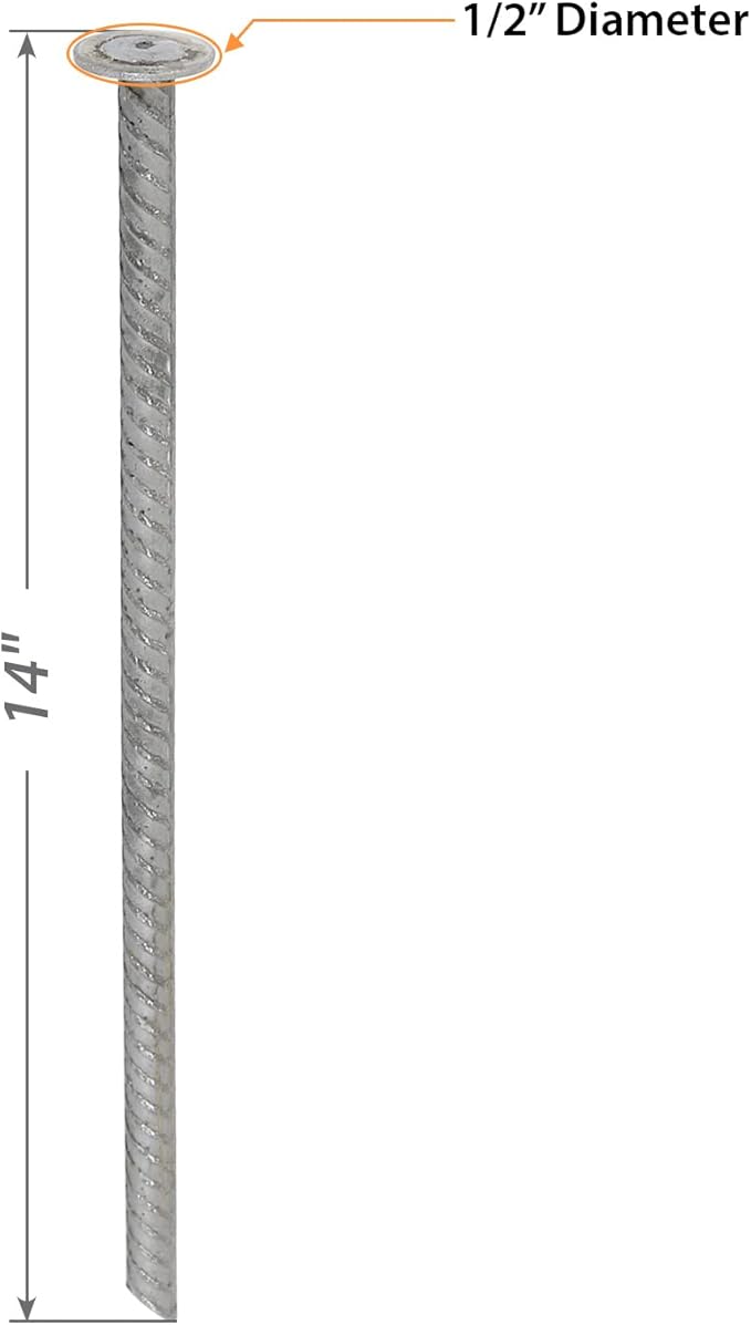 SmartSign Rebar Spikes - Pack of 40, Length 14", Diameter 1/2", Heavy Duty Metal Rebar Stakes for 6ft Parking Curbs/Wheel Stop/Speed Bump, Silver