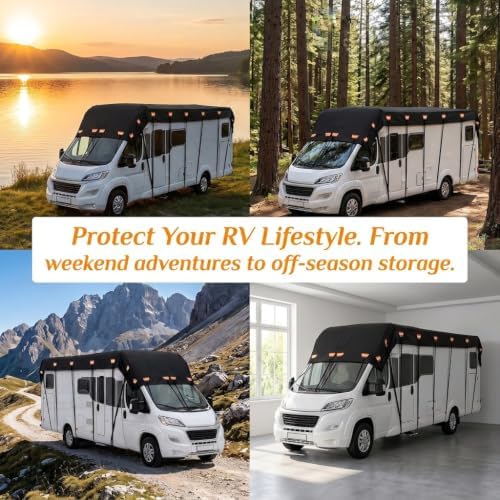 2026 Upgraded Heavy Duty RV Roof Cover,3000PA Waterproof Camper Top Cover with 16 Adjustable Buckles & 16 Reflective Reinforcement,16ft to 44ft for Travel Trailer Pop-Up Camper