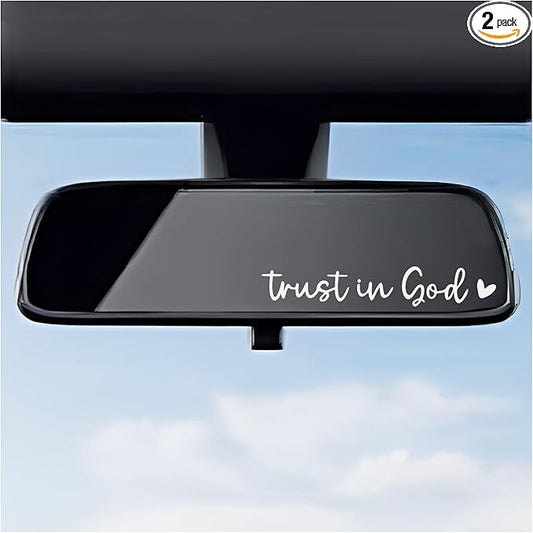 DXNQ 2 PCS Trust in God Rearview Mirror Decals, Automotive Vinyl Rear View Mirror Decorative Stickers, Waterproof Trust in God Stickers for Car Truck Laptop, Car Accessories (White)