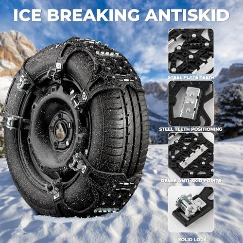 ZONETECH Tire Snow Chains 12-Pack All Season Black Upgraded Premium Quality Strong and Durable Anti-Skid Car,SUV, Pick Up and Truck for Emergency and Travel