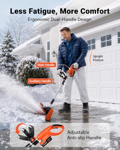 VOLTASK 24V 13-Inch Electric Snow Shovel with Brushless Motor, Orange