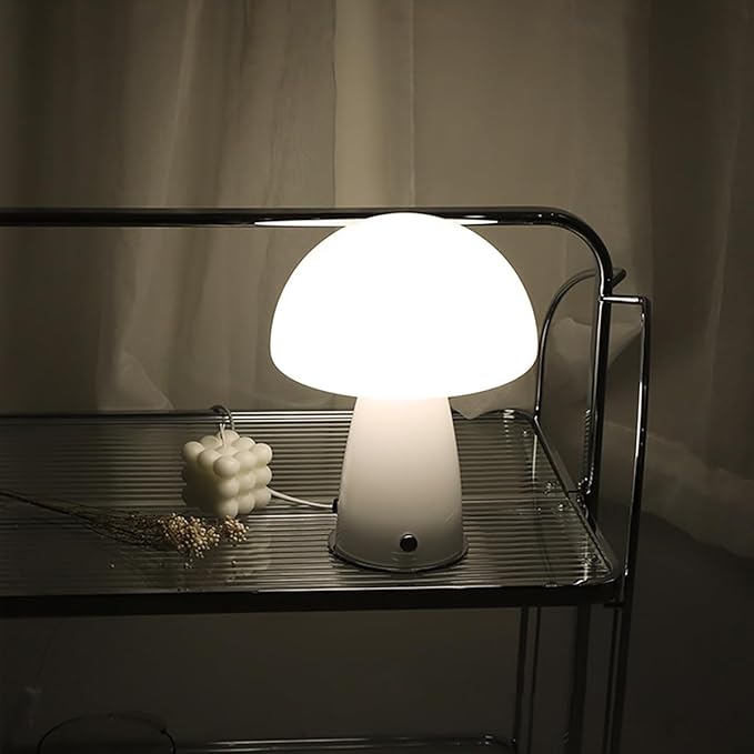 White Small Mushroom Lamp,3000K Warm Ambient Lighting Bedroom,Small Bauhaus Lamps for Nightstand,Mid Century Modern Table Lamp for Living Room Study Room Office