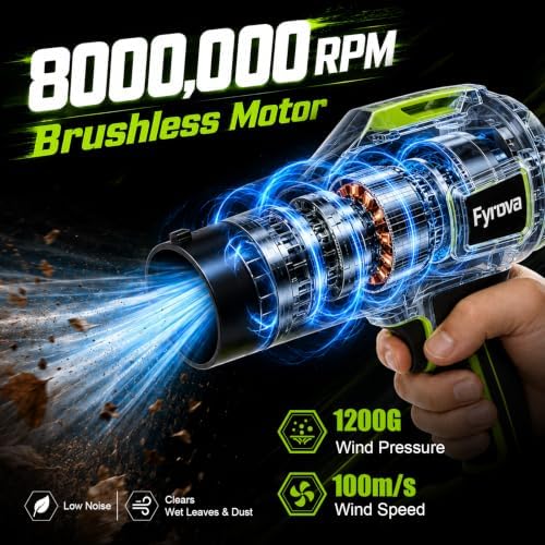 Leaf Blower Cordless & Vacuum, 800K RPM, Handheld Extended Run Time (Green)