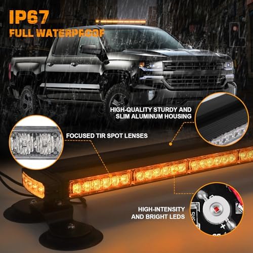 XRIDONSEN 37" 104 LED Roof Strobe Light Bar, Top Amber Lights for Trucks