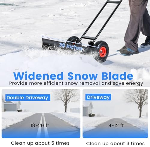 IRONMAX 36" Wide Snow Shovel for Driveway with Wheels, Black