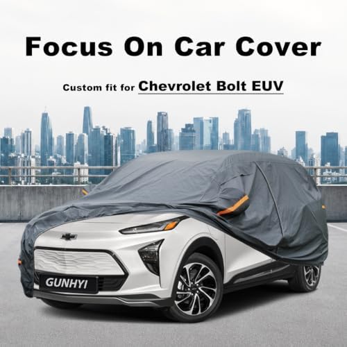 GUNHYI Premium Car Cover Custom Fit Chevrolet Bolt EUV, 16 Layers Heavy Duty Car Cover Waterproof All Weather with Zipper Door for Sun Rain Snow Dust Uv Protection