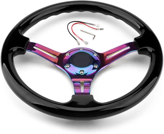6 bolt Car Racing Steering Wheel Rainbow Neo Chrome frame Spokes Universal Aftermarket Steering Wheel Fit Car and Simulation Pc Game
