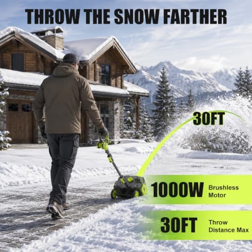 Litekon 40V Brushless Cordless Snow Shovel, 16-Inch Electric Snow Blower with 2X 4.0Ah Batteries & Charger, Battery-Powered Snow Removal with 30FT Throw Distance for Patio, Deck, Driveway,Green