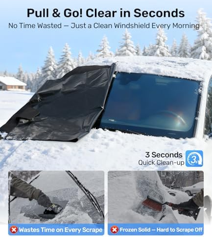 Zanch Upgrade Windshield Cover for Ice & Snow [Fast Install & Removal] 600D Oxford Fabric Against Magnetic Fit Snow, Ice, Frost, Winter Accessories - Fit for Pickup/Large SUV/MPV - (70''x54'')