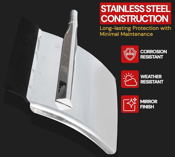 Mytee Products 24" x 29" Heavy-Duty Stainless Steel Quarter Fenders with Triangle Support Bracket, Polished Finish, Set of 2 for 18-Wheelers, Semi-Trailers & Class 8 Trucks