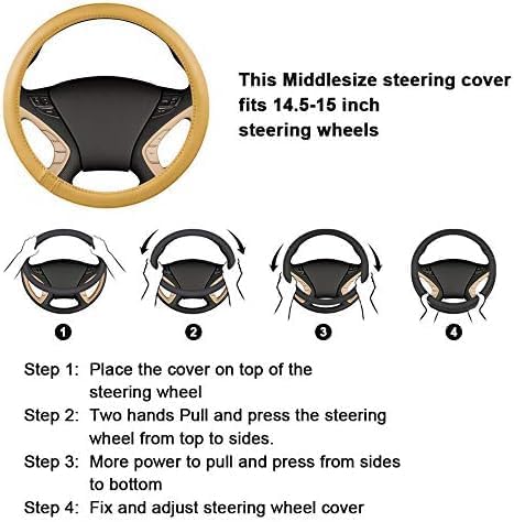 Haokay Heavy Duty Pure Cowhide Steering Wheel Cover, Genuine Leather Steering Cover with 15 Inches Universal Fit