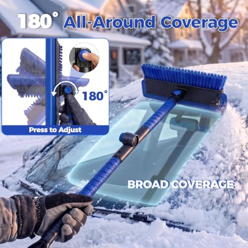 59" Extendable Snow Brush for Car with Ice Scrapers for Windshield