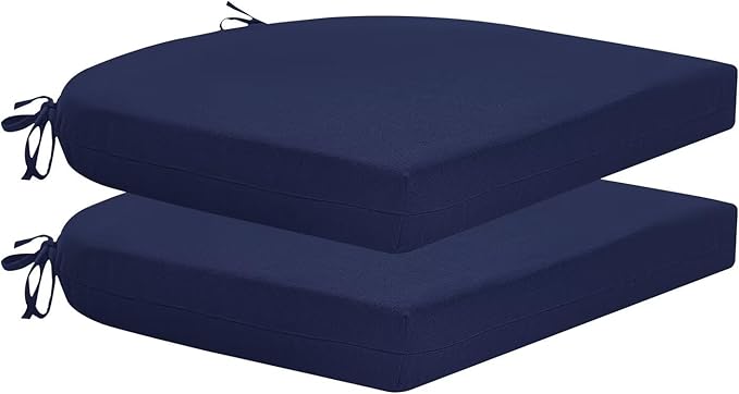 HARBOREST Outdoor Chair Cushions Set of 2, Water Resistant Patio Chair Cushions with Ties, Outdoor Seat Cushions for Patio Furniture, 17"x16"x2", Navy