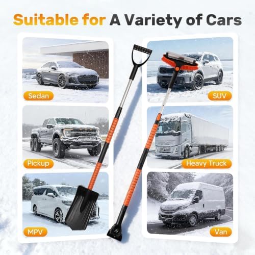 4-in-1 Snow Brush & Snow Shovel, 55'' Ice Scrapers For Car Windshield