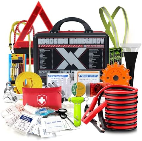 KITGO Roadside Emergency Car Kit (137Piece), with Jumper Cable, Car Safety Road Rescue Kit,Car Emergency Kit Gift for Father Women and Men,Tow Strap,Car Tool Kit (Black)