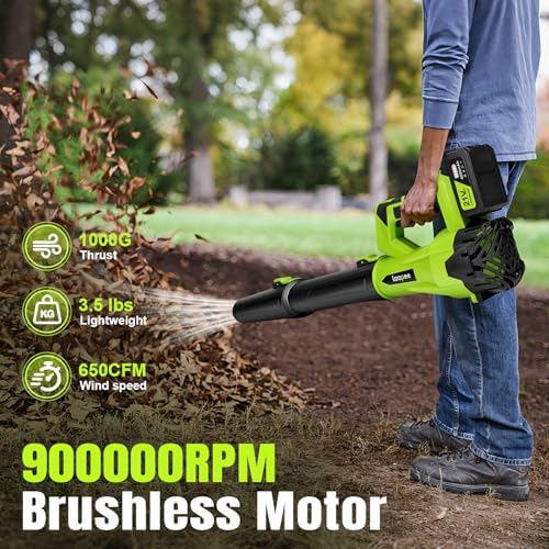 Leaf Blower Cordless 650CFM with 3x4.0Ah Battery & Fast Charger, Green