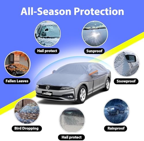 Half Car Cover Sedan, Top Cover for Windshield & Sunroof Protection with Cotton Liner, Hail Protector Car Cover Waterproof All Weather for Snow, Sun,Rain,Dust