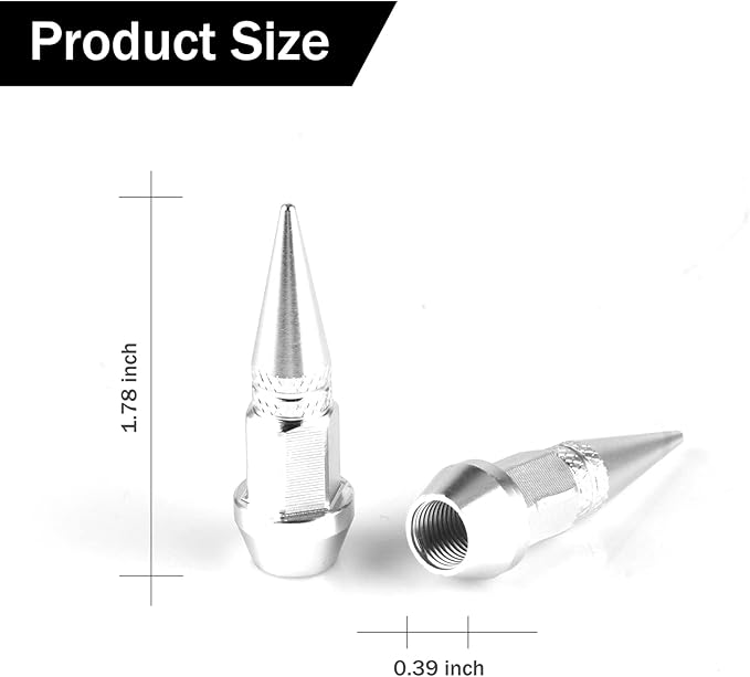 SINGARO 45mm Spiked Aluminum Stem Valve Caps,4PCS Dustproof Tire Wheel Stem Caps for Cars,SUVs,Trucks Bicycles and Motorcycles(Silver)