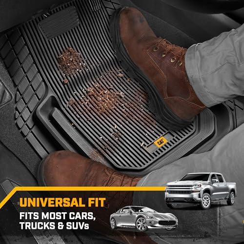 Cat® ToughLiner™ Car Floor Mats - Heavy Duty Trim to Fit Mat for Trucks - Car Mats & SUV Floor Liners for Car - All-Weather Truck Accessories & Odorless Rubber Automotive Mats - Gray