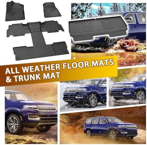 Powerty Floor Mats Cargo Liner for Jeep Wagoneer 2022-2025 7-Seat (NOT for 8-Seat/L/S) All Weather 3D TPE Anti-Slip Car Protection, 1st & 2nd & 3rd Row Set with Rear Cargo Mat Accessories