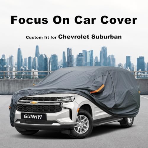 GUNHYI Premium Car Cover Custom Fit Chevrolet Suburban (1973-2026), 16 Layers Heavy Duty Car Cover Waterproof All Weather with Zipper Door for Sun Rain Snow Dust Uv Protection