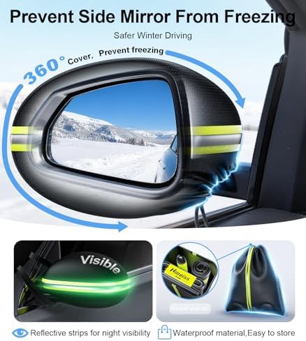 Nmoiss Windshield Snow Cover for Ice & Snow Frost Tesla Model Y/Model 3 — Tailored 3-in-1 Frost & Ice Shield with Mirror Covers & Ice Scraper, Waterproof 600D Oxford + Windproof Design Large Size