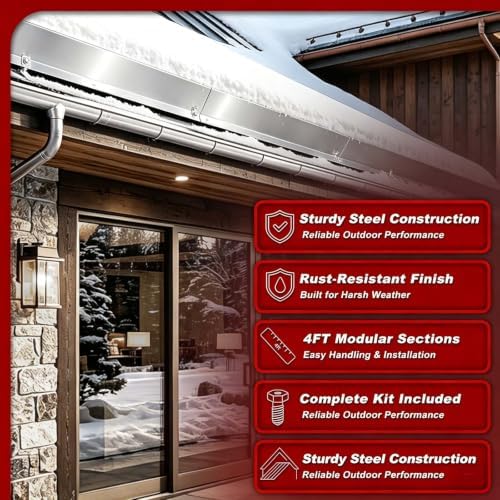 96FT Metal Roof Snow Guards, Heavy Duty Snow Rail Kits Silver(24P)