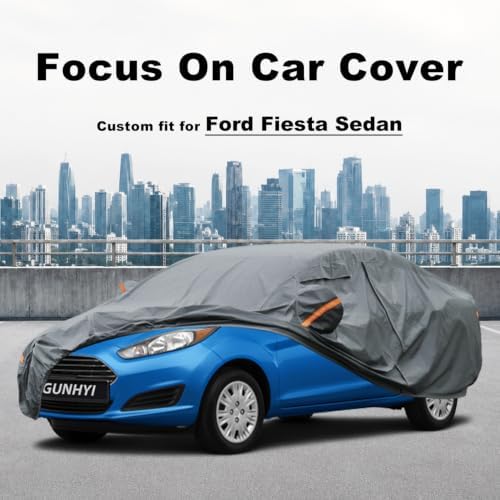 GUNHYI Premium Car Cover Custom Fit Ford Fiesta Sedan, 16 Layers Heavy Duty Car Cover Waterproof All Weather with Zipper Door for Sun Rain Snow Dust Uv Protection
