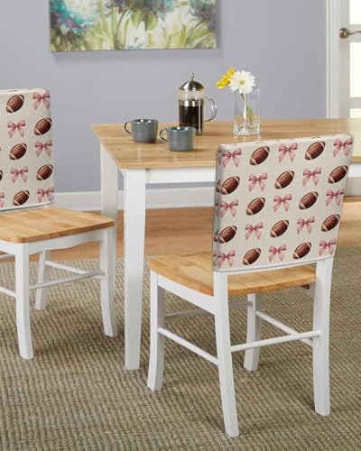 Football Pink Bow Chair Back Covers Set of 6 Vintage Style Watercolor Linen Texture Washable Removable Chair Cover Slipcover Protector for Dining Room Hotel Party Holiday Decor
