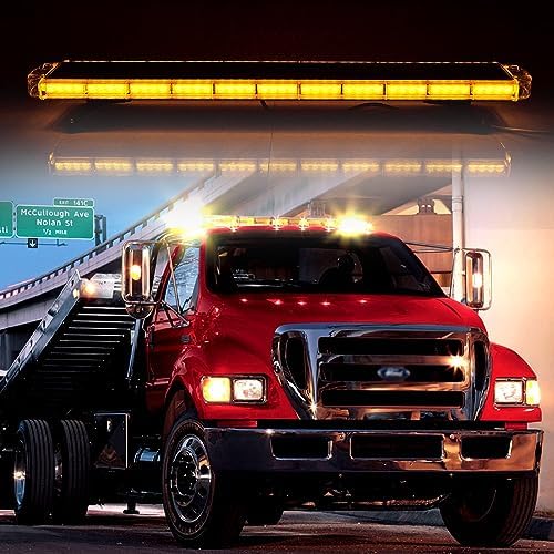 51" 96 LED Light Emergency Warning Security Strobe Hazard Flash Light Bar 16 Flashing Modes for Truck Tow Construction Vehicle Car Snowplow Rooftop with Control Pannel High Intensity (Amber/White)