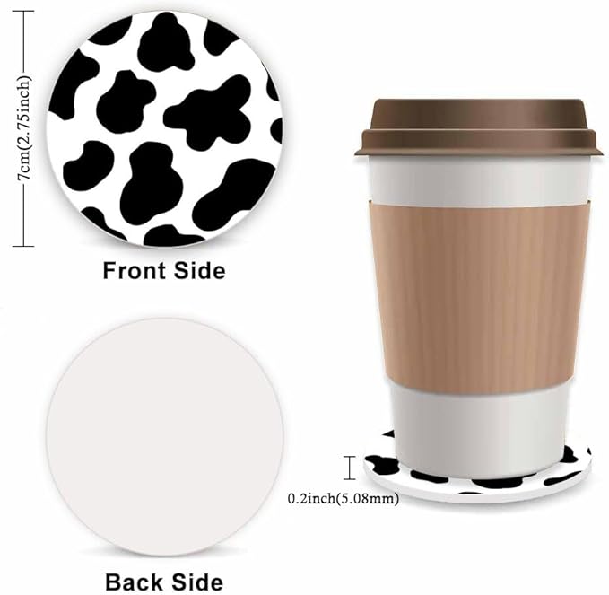 Black and White Cow Print Fuzzy Steering Wheel Cover for Women, Universal Auto Steering Wheel 14-15 Inch Soft Warm Car Interior Accessories with 2PCS Car Coasters, Suitable for Men and Women