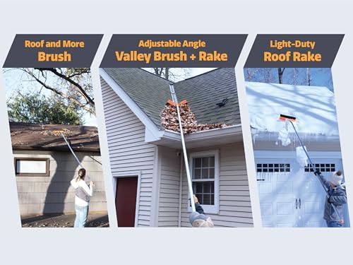 Roof Brush + Snow Rake All-in-One Tool | Clear, Leaves, Snow & Debris Fast | 22ft Reach | Adjustable for Valleys | Year-Round Roof Cleaning Broom & RoofRake | Lightweight, Easy to Use, US Made