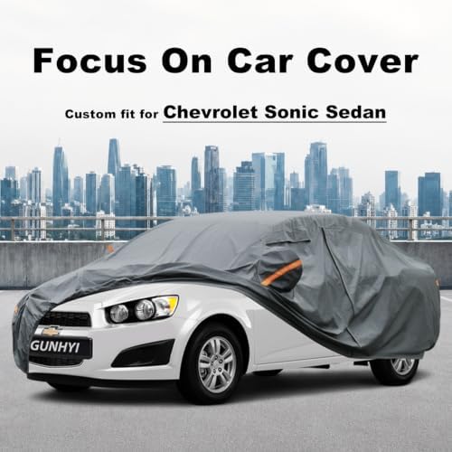 GUNHYI Premium Car Cover Custom Fit Chevrolet Sonic Sedan, 16 Layers Heavy Duty Car Cover Waterproof All Weather with Zipper Door for Sun Rain Snow Dust Uv Protection