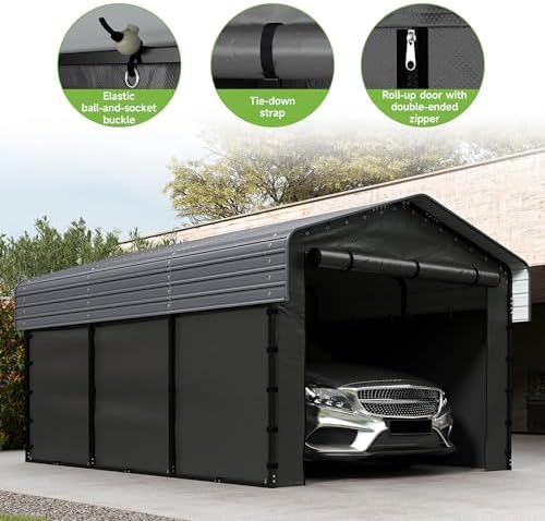 10x15 FT Heavy Duty Metal Carport with Removable Sidewalls, Gray