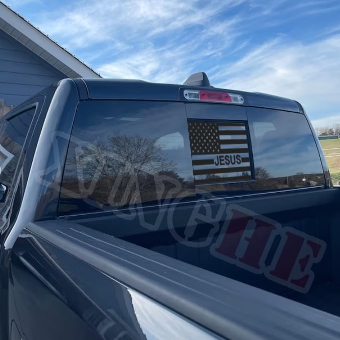 Xinghe for Dodge Ram 2009 to 2024 2025 2026, American Flag Decals Stickers for Truck Back Middle Window, Matte Black USA Flag Decal