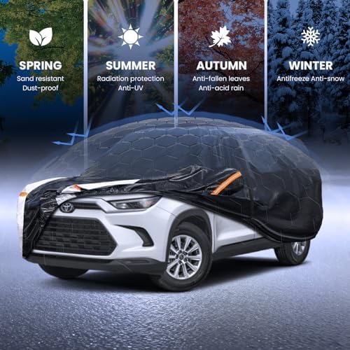 Multi-Layer Car Cover Custom Fit for Toyota Grand Highlander(2013-2026), 100% Waterproof All Weather for Automobiles, Gift with Towel, Heavy Duty Car Covers for Rain Sun UV Protection With Door Zipper