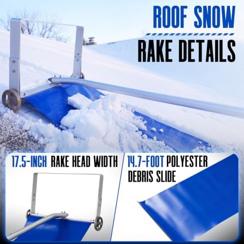 Outvita Snow Roof Rake, 5.3-20FT Extendable Aluminum Pole, Blue