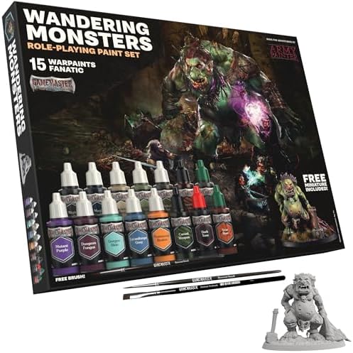 The Army Painter GameMaster: Wandering Monsters Set Combo, 15 x 18 mL Warpaints Fanatic Acrylic Paints, incl. Metallics, Wash, Primer, 2 Brushes, 1 Miniature - Warhammer & D&D